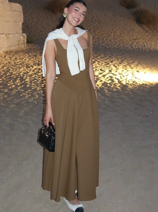 Julissa MO Sexy Square Collar Maxi Dress with Spaghetti Straps