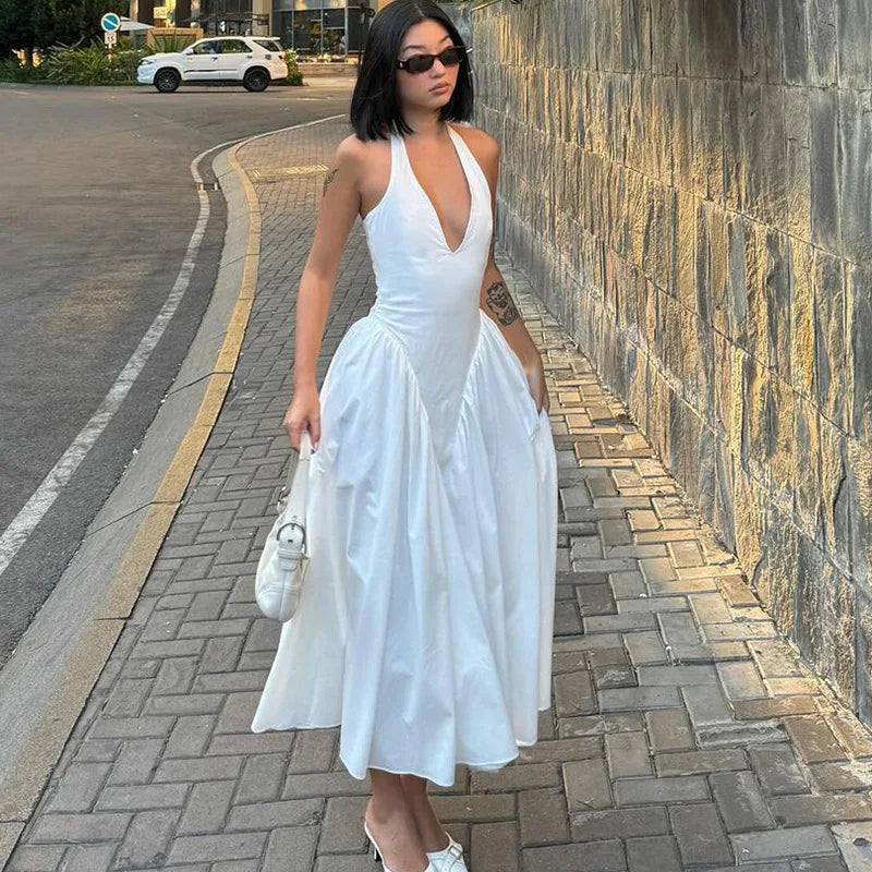 Elegant V-Neck Backless Maxi Dress for Women