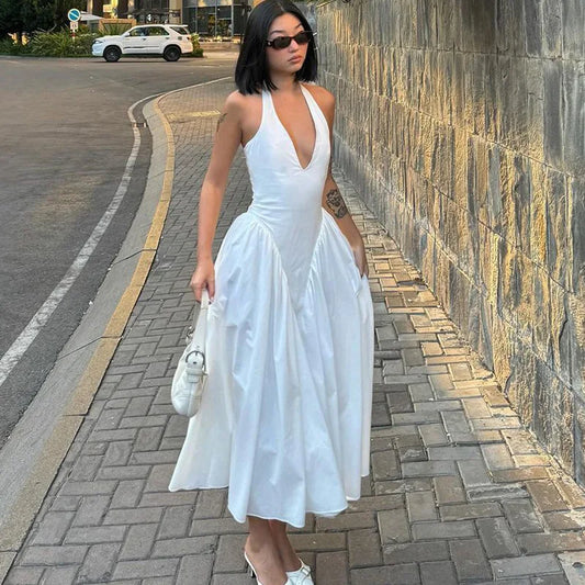 Elegant V-Neck Backless Maxi Dress for Women