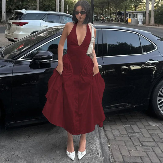 Elegant V-Neck Backless Maxi Dress for Women