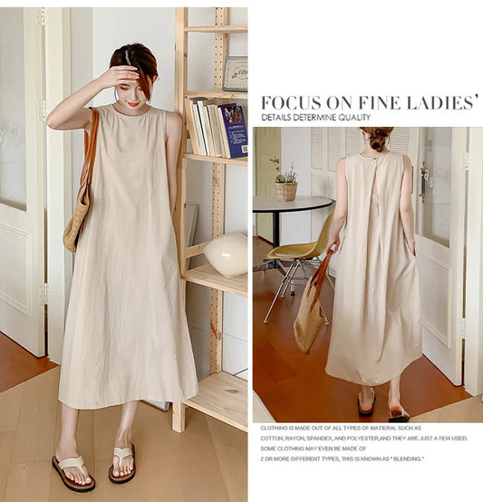 NYFS 2025 Summer Loose Cotton A-Line Backless Dress for Women (L-4XL)