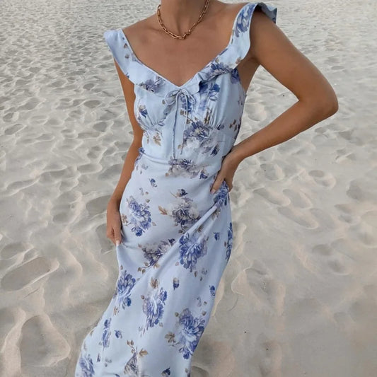 Cryptographic Floral Print Plunge Maxi Dress