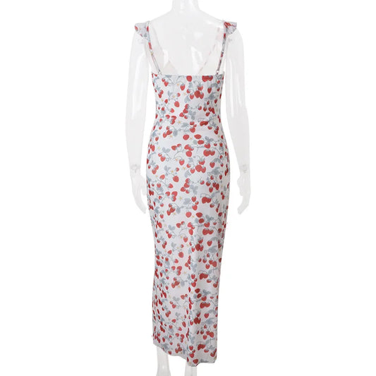 Cryptographic Floral Print Plunge Maxi Dress