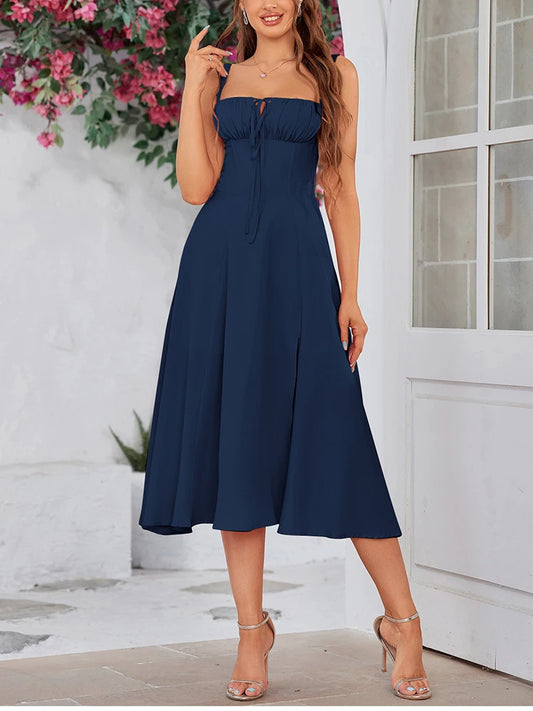 NewAsia Women's Adjustable Straps Cut Out Midi Corset Dress