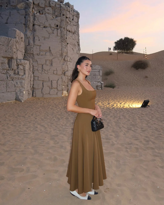 Julissa MO Sexy Square Collar Maxi Dress with Spaghetti Straps