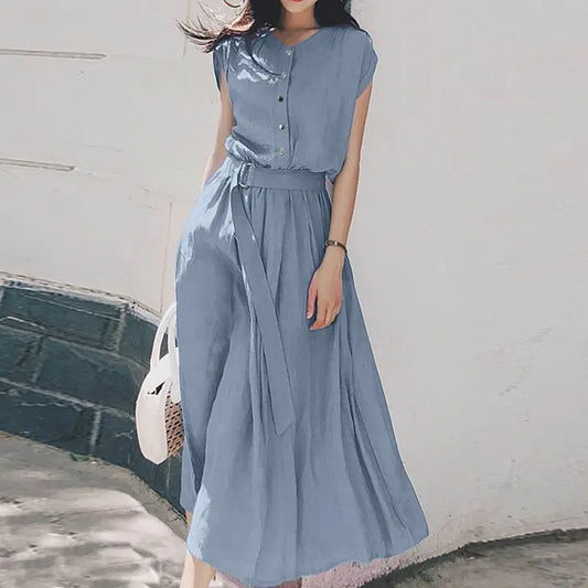 ZANZEA Women’s Elegant Mid-Calf Casual Dress with Belt