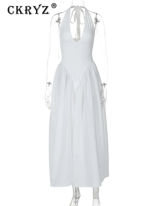 Elegant V-Neck Backless Maxi Dress for Women