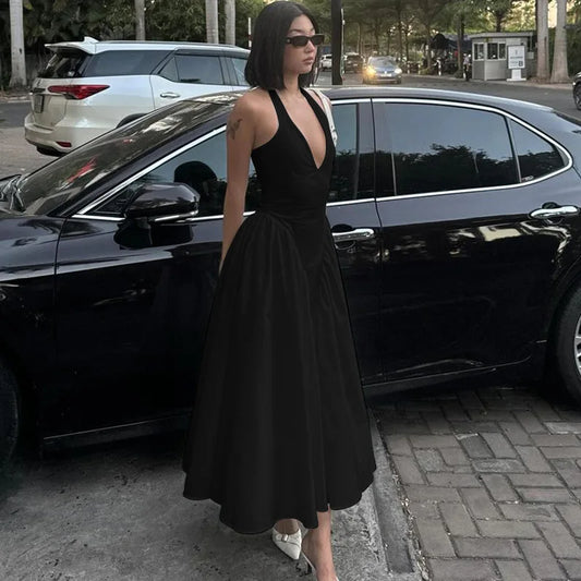 Elegant V-Neck Backless Maxi Dress for Women