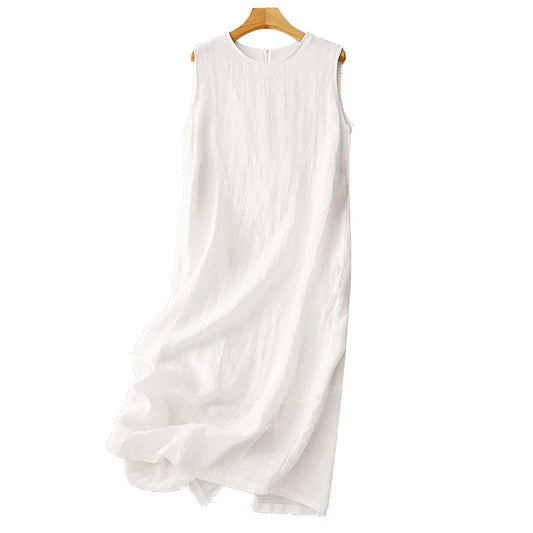 TEGIL Cotton Linen Sleeveless Round Neck Casual Dress