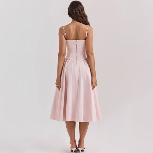 Elegant Backless Spaghetti Strap Midi Dress for Women