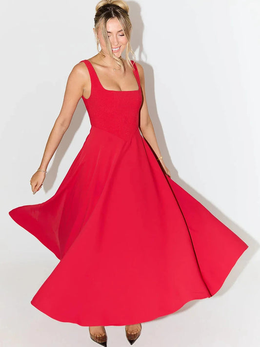 Julissa MO Sexy Square Collar Maxi Dress with Spaghetti Straps
