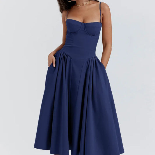 Elegant Backless Spaghetti Strap Midi Dress for Women