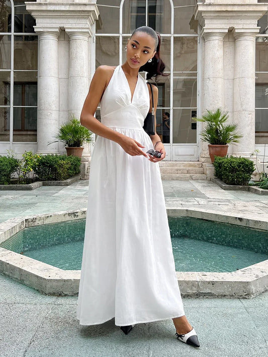 Bornladies V-Neck Cotton Camisole Dress with Waist Cinch