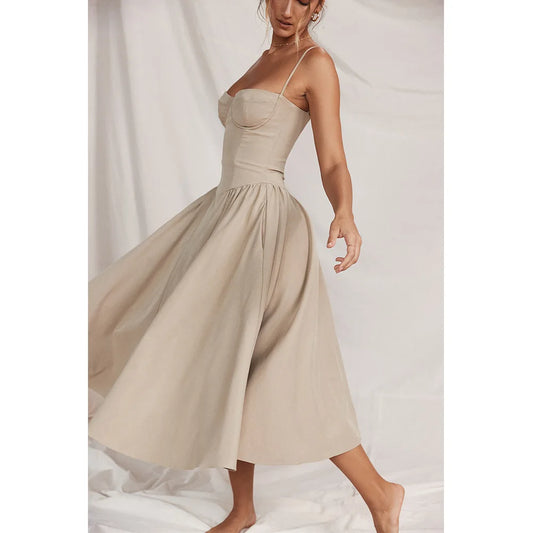 Elegant Backless Spaghetti Strap Midi Dress for Women