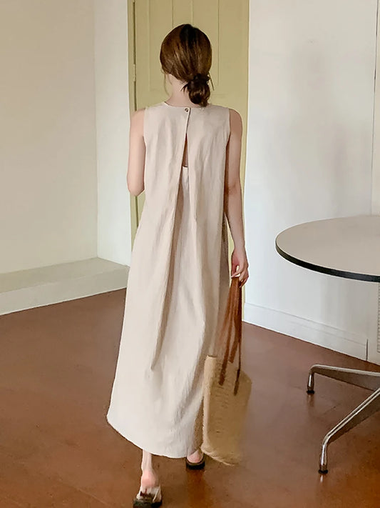 NYFS 2025 Summer Loose Cotton A-Line Backless Dress for Women (L-4XL)