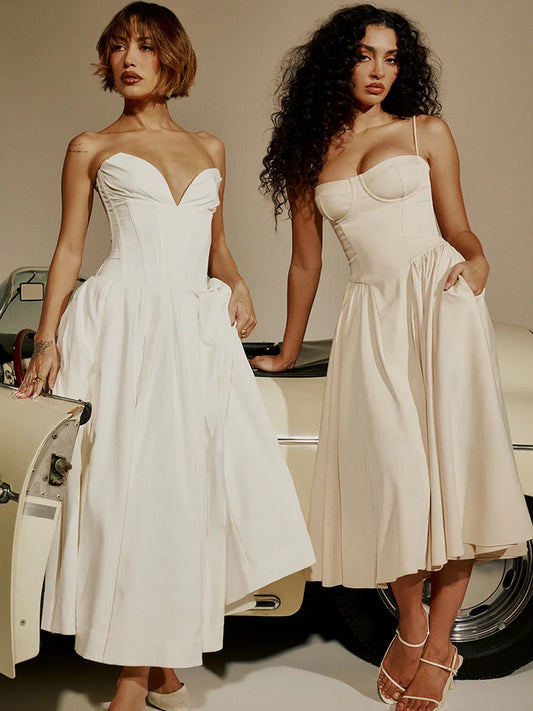 Elegant Backless Spaghetti Strap Midi Dress for Women