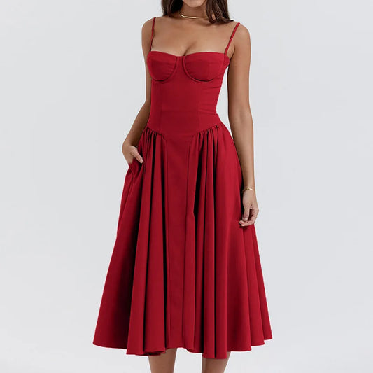 Elegant Backless Spaghetti Strap Midi Dress for Women