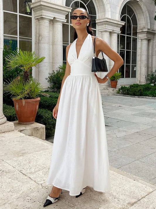 Bornladies V-Neck Cotton Camisole Dress with Waist Cinch