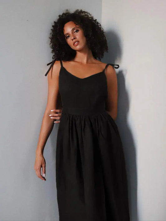 Bornladies Vintage A-line Cotton V-neck Sling Dress