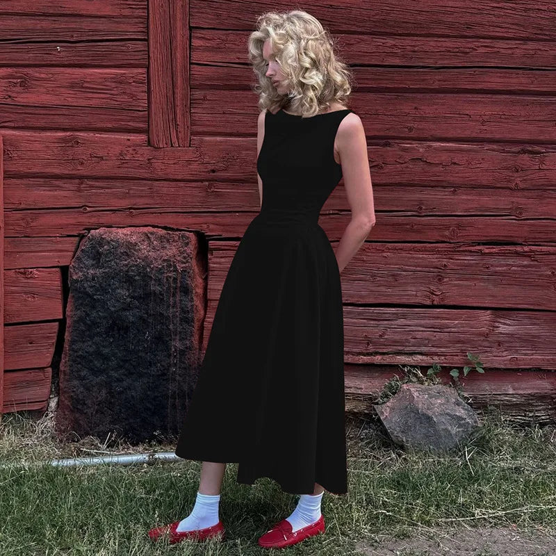 Suninheart 2025 Elegant Red Sleeveless Midi Dress