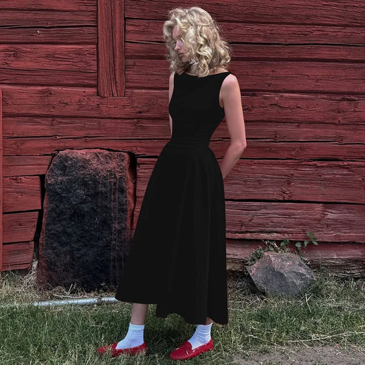 Suninheart 2025 Elegant Red Sleeveless Midi Dress