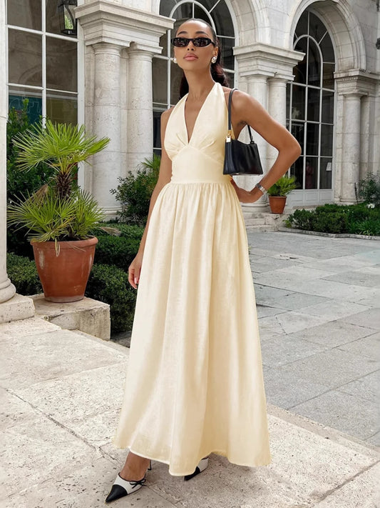 Bornladies V-Neck Cotton Camisole Dress with Waist Cinch