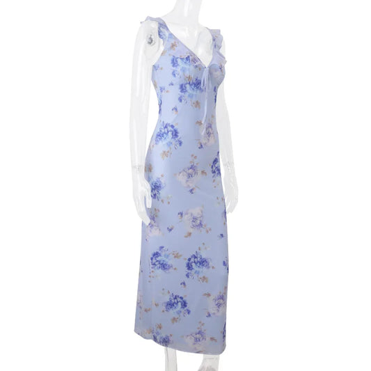 Cryptographic Floral Print Plunge Maxi Dress