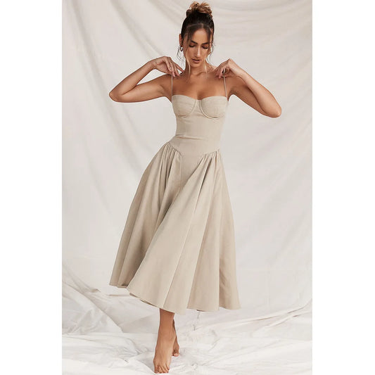 Elegant Backless Spaghetti Strap Midi Dress for Women