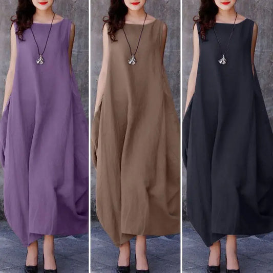 ZANZEA Oversized Cotton Maxi Dress for Women - Casual Sleeveless Summer Style