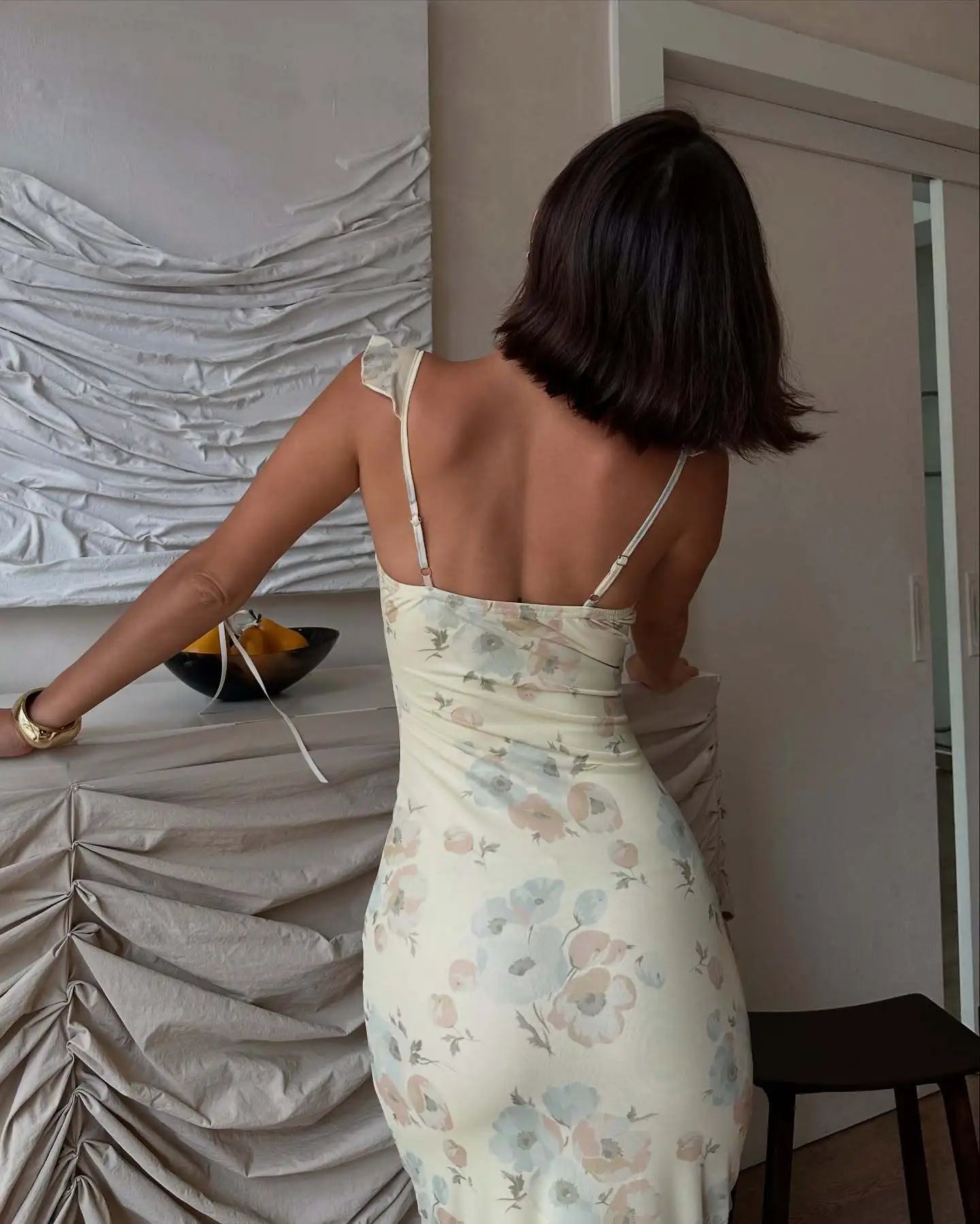 Cryptographic Floral Print Plunge Maxi Dress