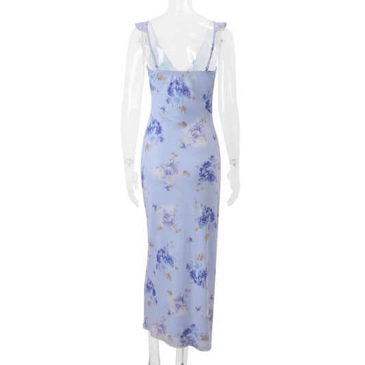 Cryptographic Floral Print Plunge Maxi Dress