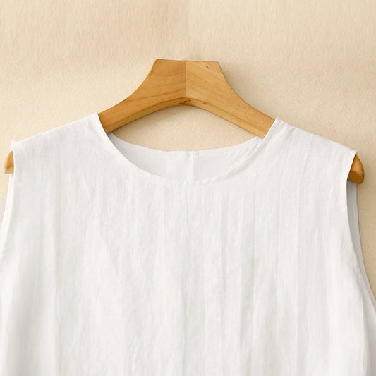 TEGIL Cotton Linen Sleeveless Round Neck Casual Dress