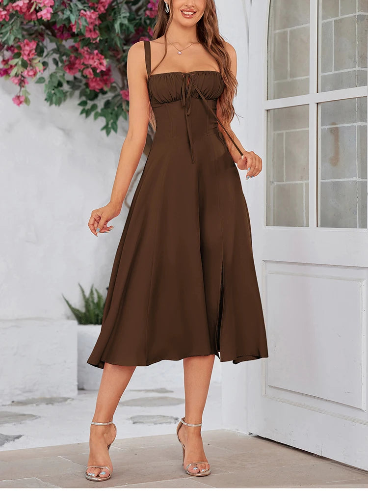 NewAsia Women's Adjustable Straps Cut Out Midi Corset Dress