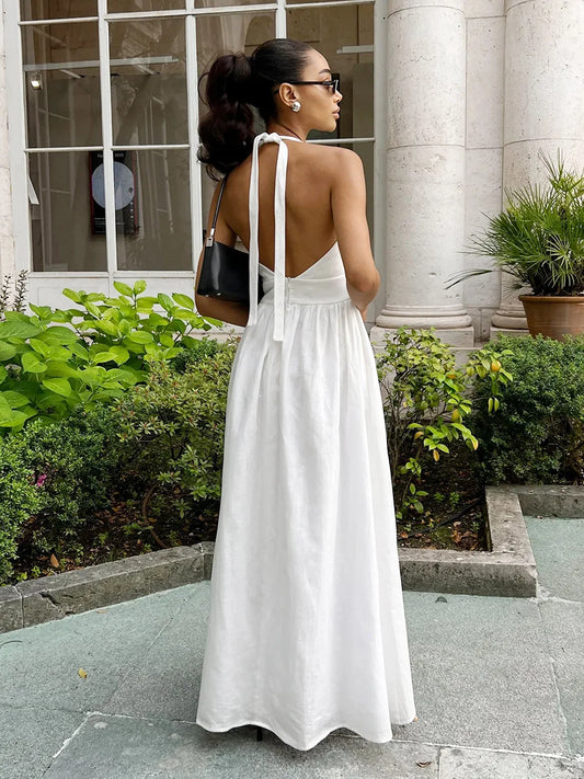 Bornladies V-Neck Cotton Camisole Dress with Waist Cinch