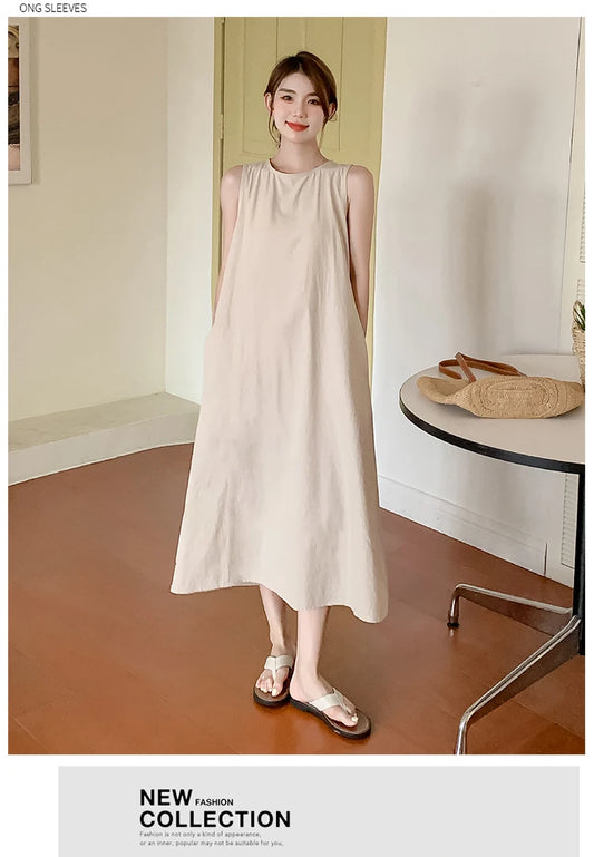 NYFS 2025 Summer Loose Cotton A-Line Backless Dress for Women (L-4XL)