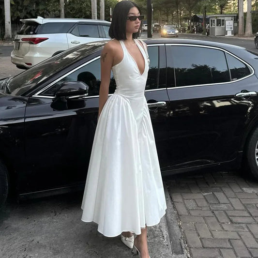 Elegant V-Neck Backless Maxi Dress for Women